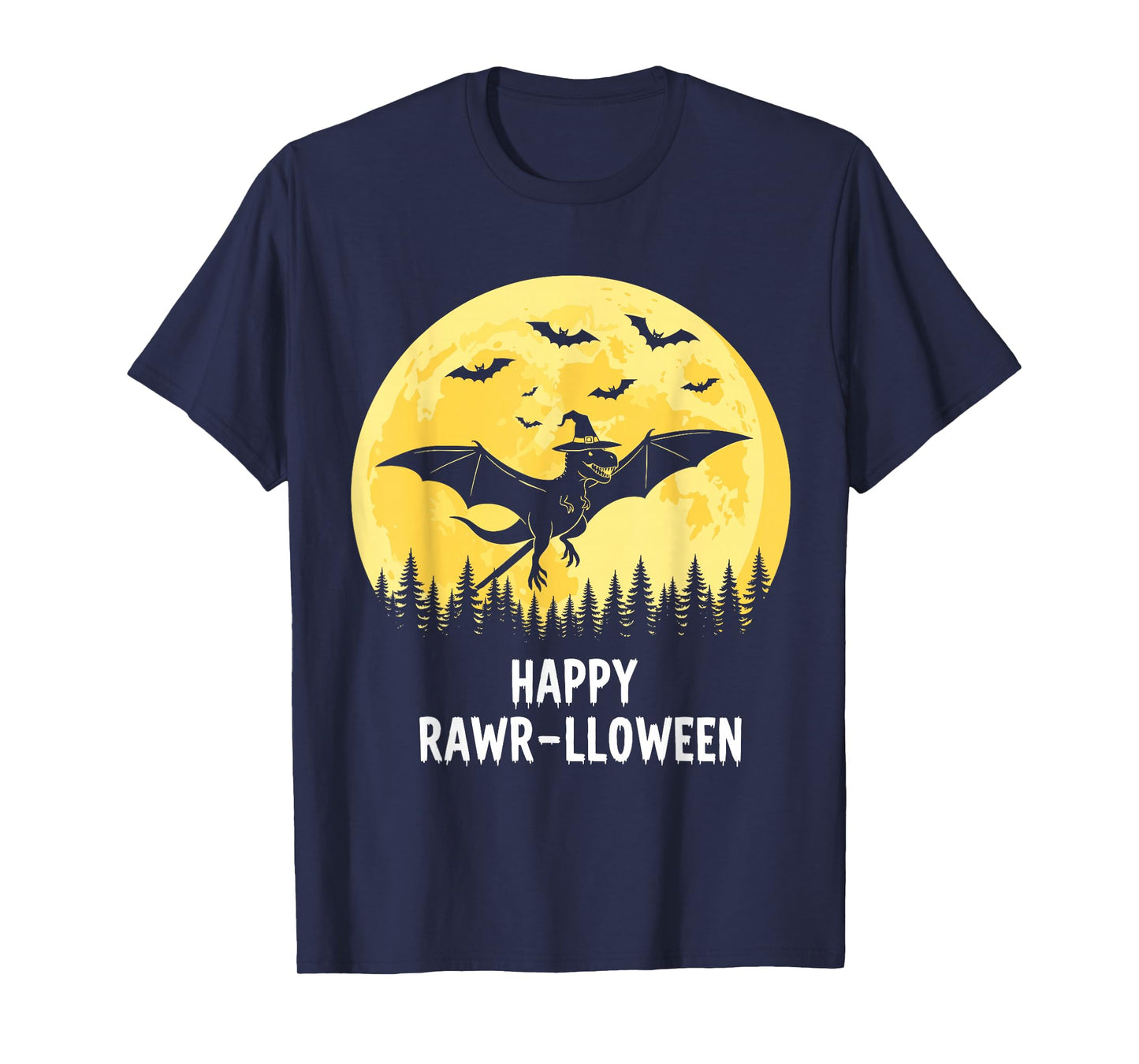Happy Rawr-lloween Funny Halloween T Rex Flying Witch T-Shirt