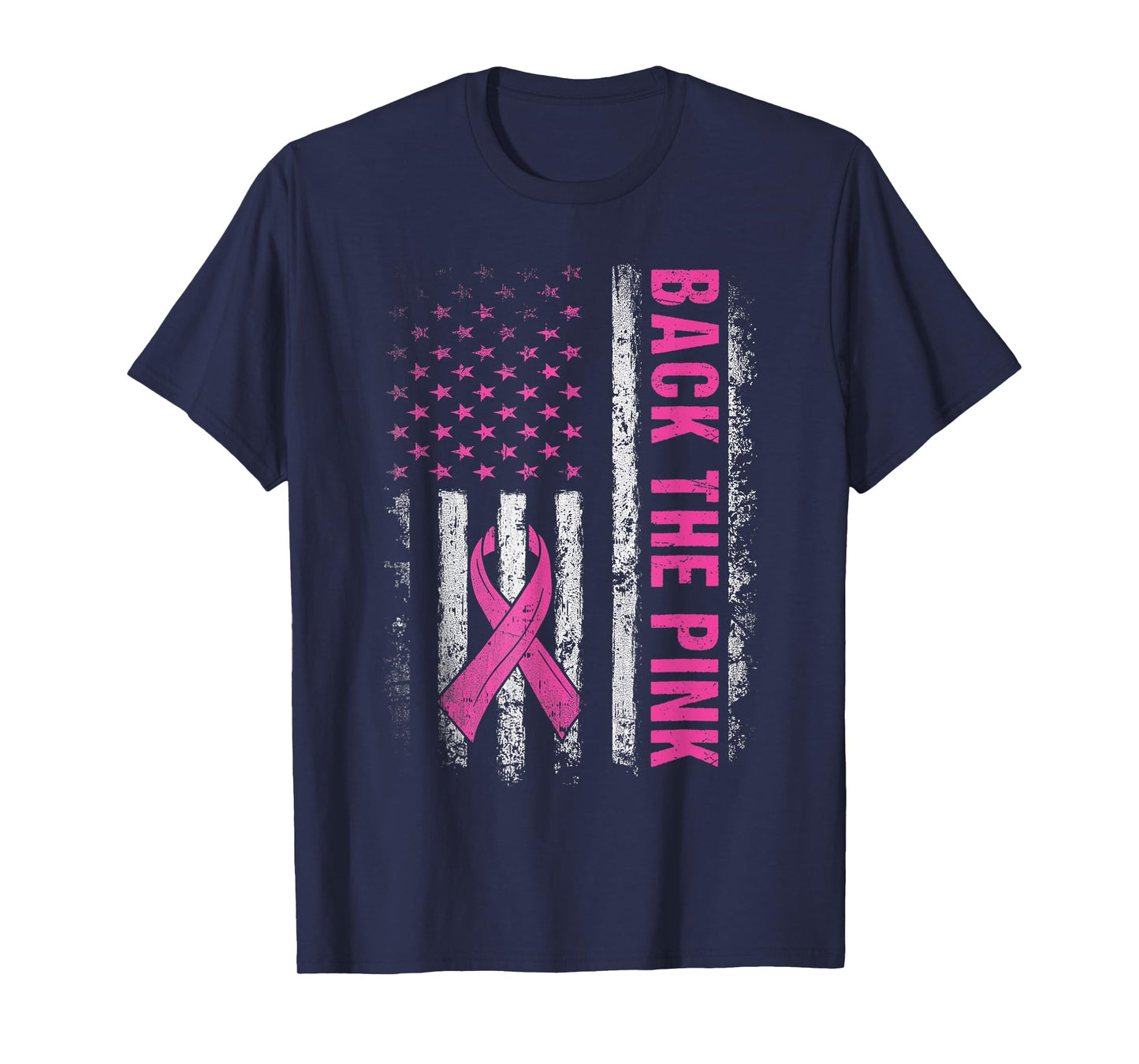 Back The Pink Ribbon American Flag Breast Cancer Awareness T-Shirt