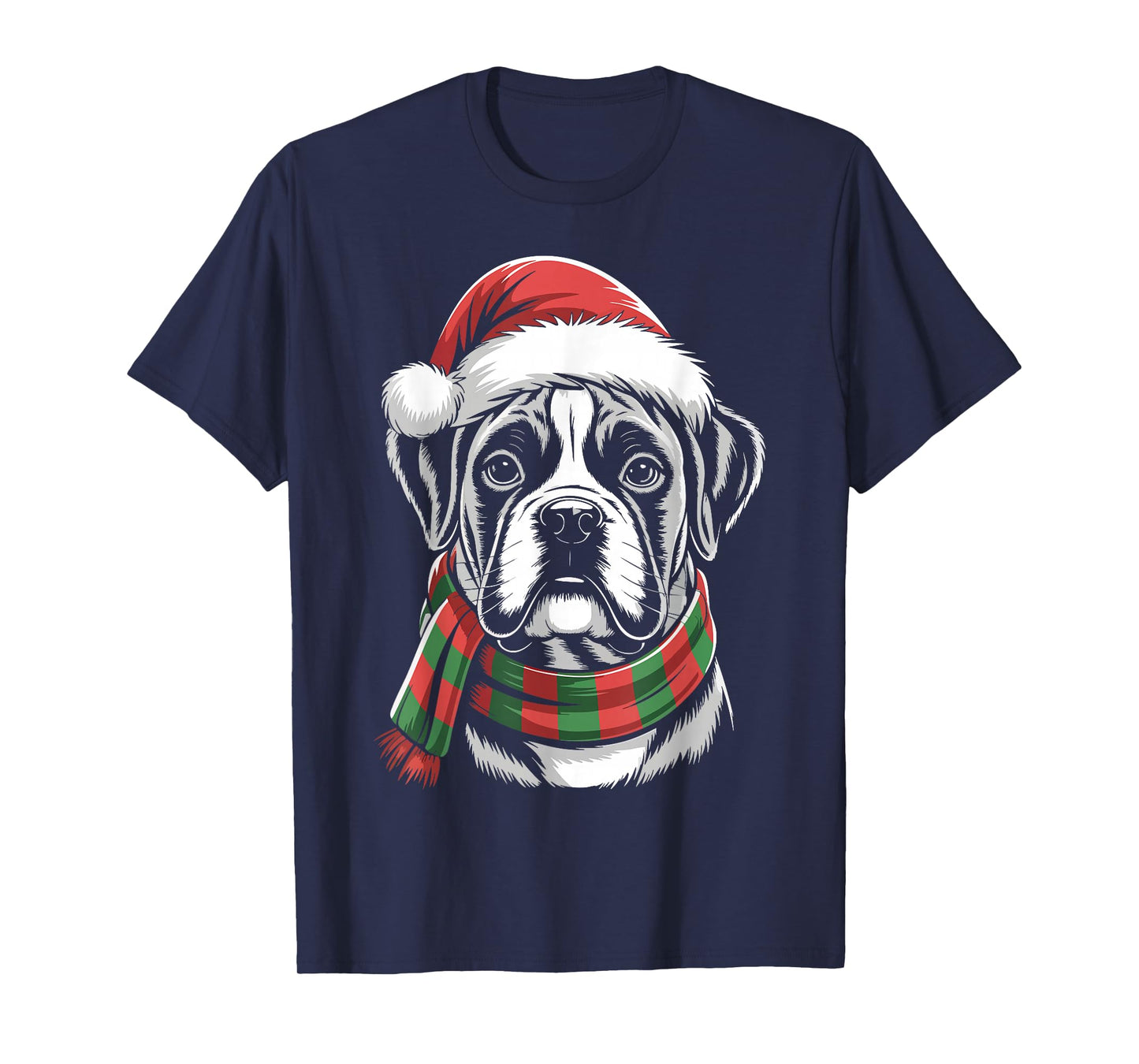 Boxer Dog Xmas Santa Hat Scarf Christmas Costume T-Shirt