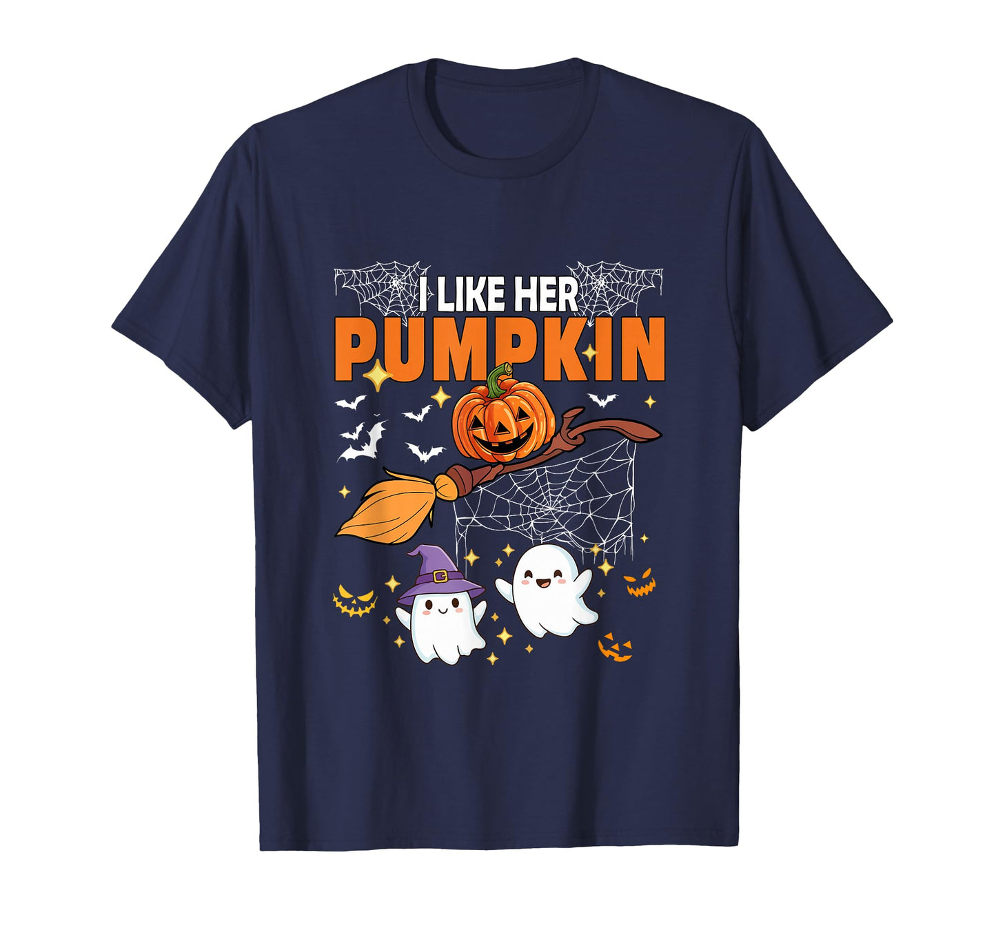 I Like Her Pumpkin Halloween Couple Boos Witch's Broomstick T-Shirt