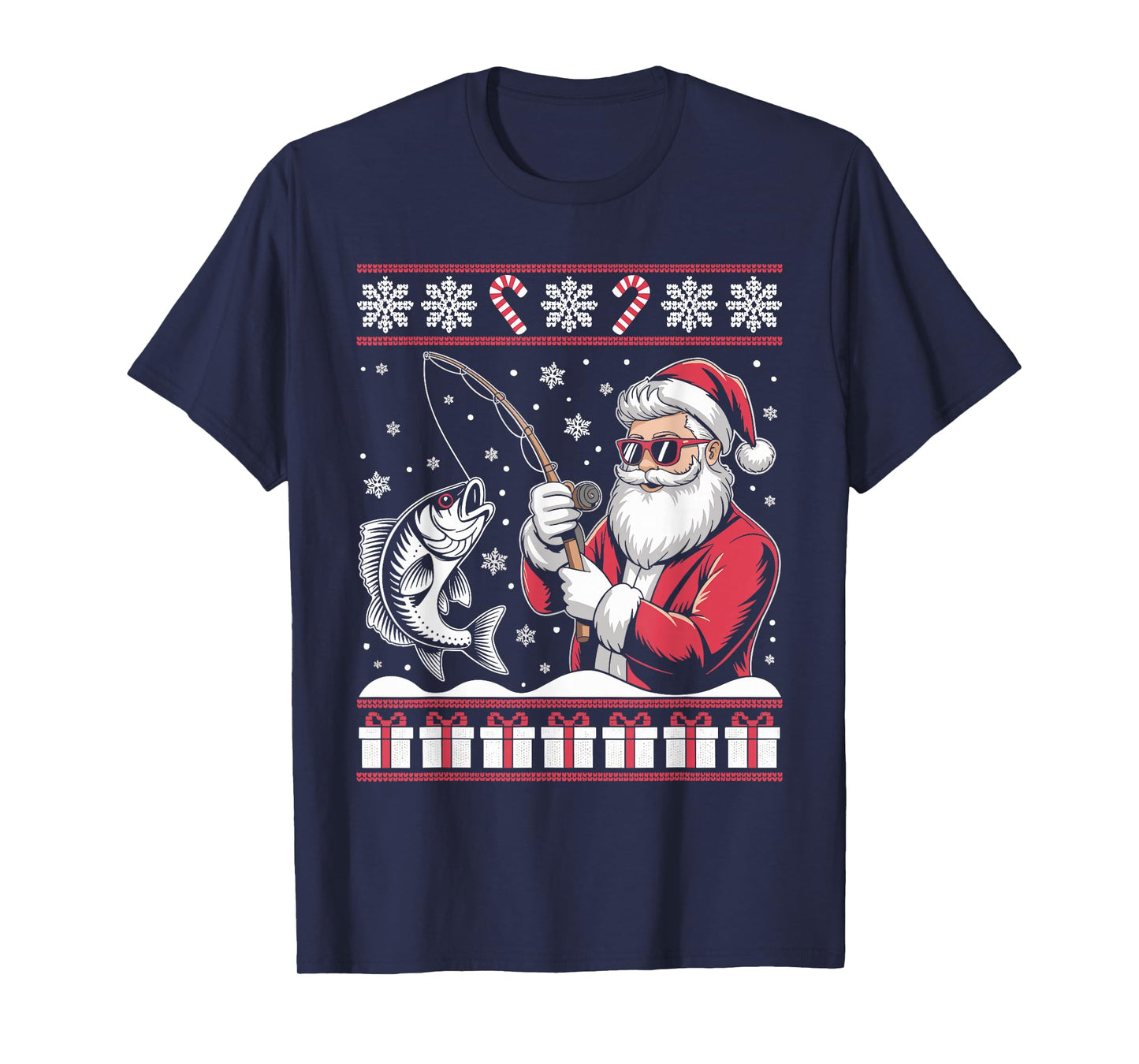 Funny Santa Claus Fishing Ugly Christmas Sweater Fisherman T-Shirt