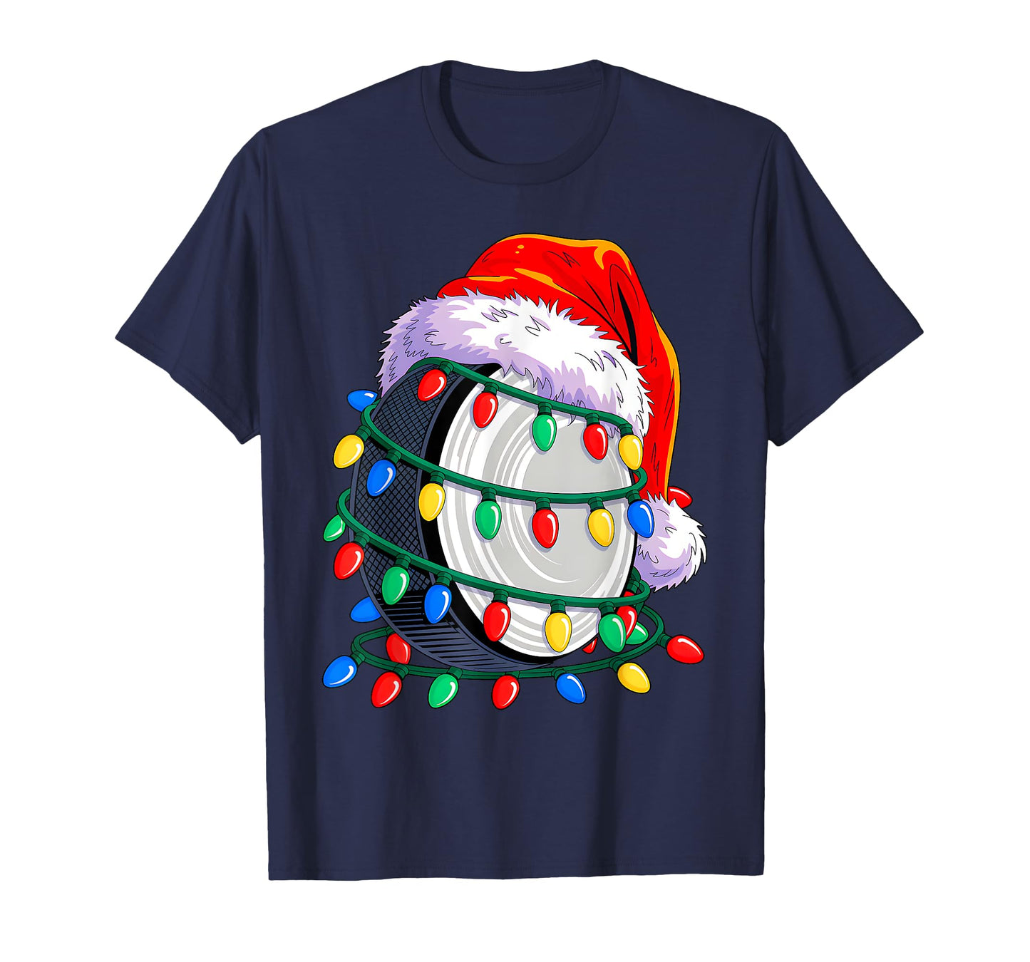Hockey Santa Hat Christmas Squad Hockey Lover Xmas Lights T-Shirt
