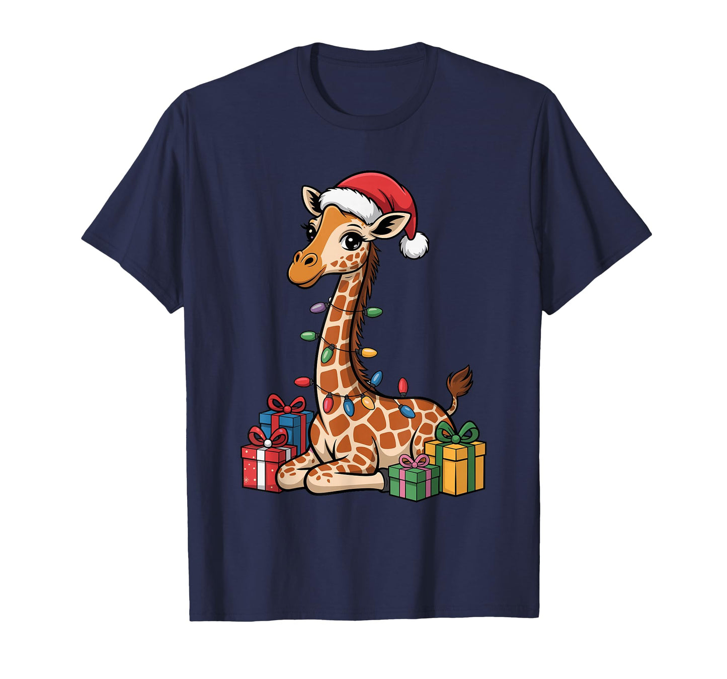 Giraffe Santa Hat Christmas Design Funny Wild Animal Lovers T-Shirt