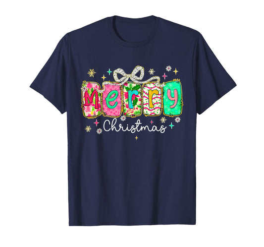 Merry Christmas Tree Coquette Bow Merry and Bright Girl T-Shirt