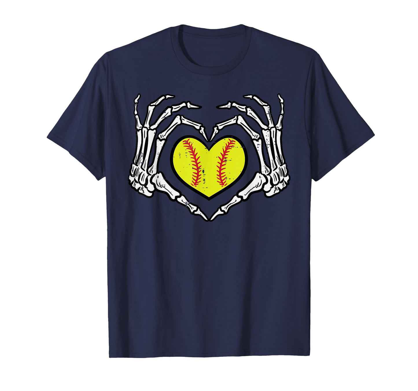 Halloween Softball Heart Skeleton Hands Costume Women Girls T-Shirt