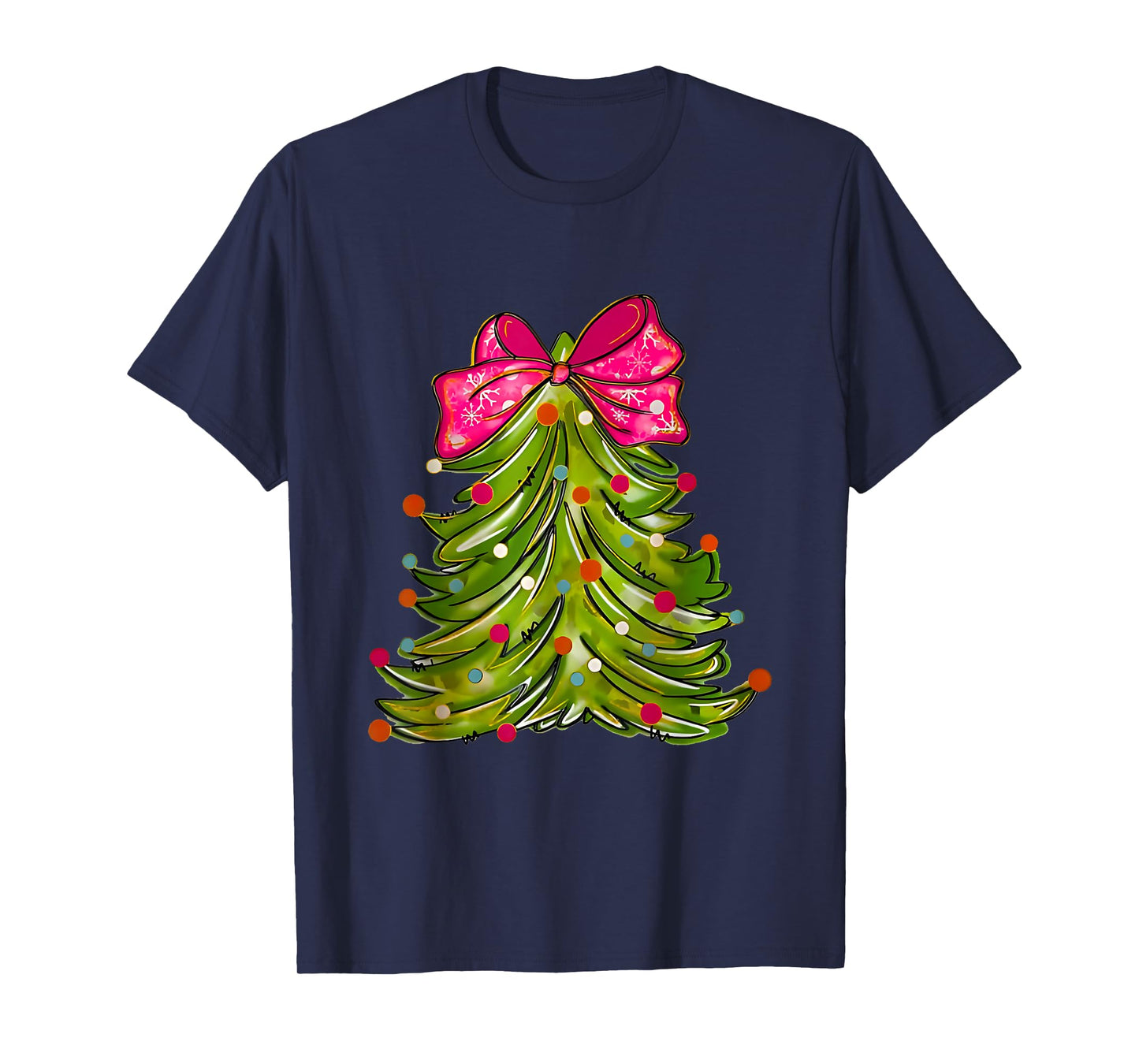Merry Christmas Tree Coquette Bow Merry and Bright Girl T-Shirt