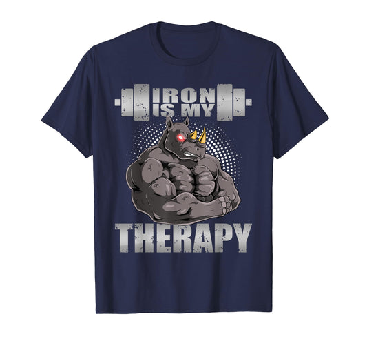 Rhinoceros Rhino Powerlifter Workout Gym Iron Is My Therapy T-Shirt
