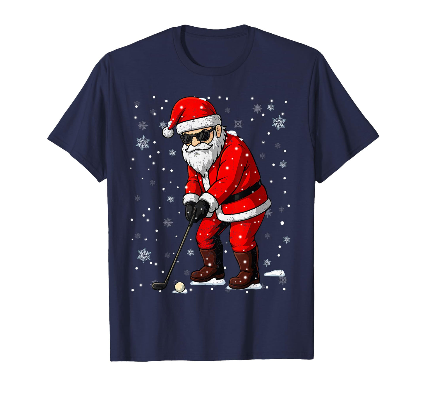Funny Retro Santa Play Golf Snowflake Christmas Xmas Men T-Shirt