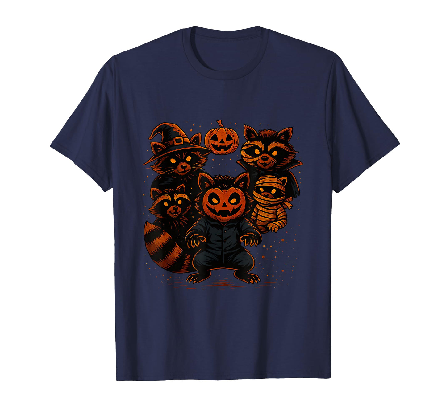 Cute Halloween Raccoons in Costumes Funny Spooky Art T-Shirt