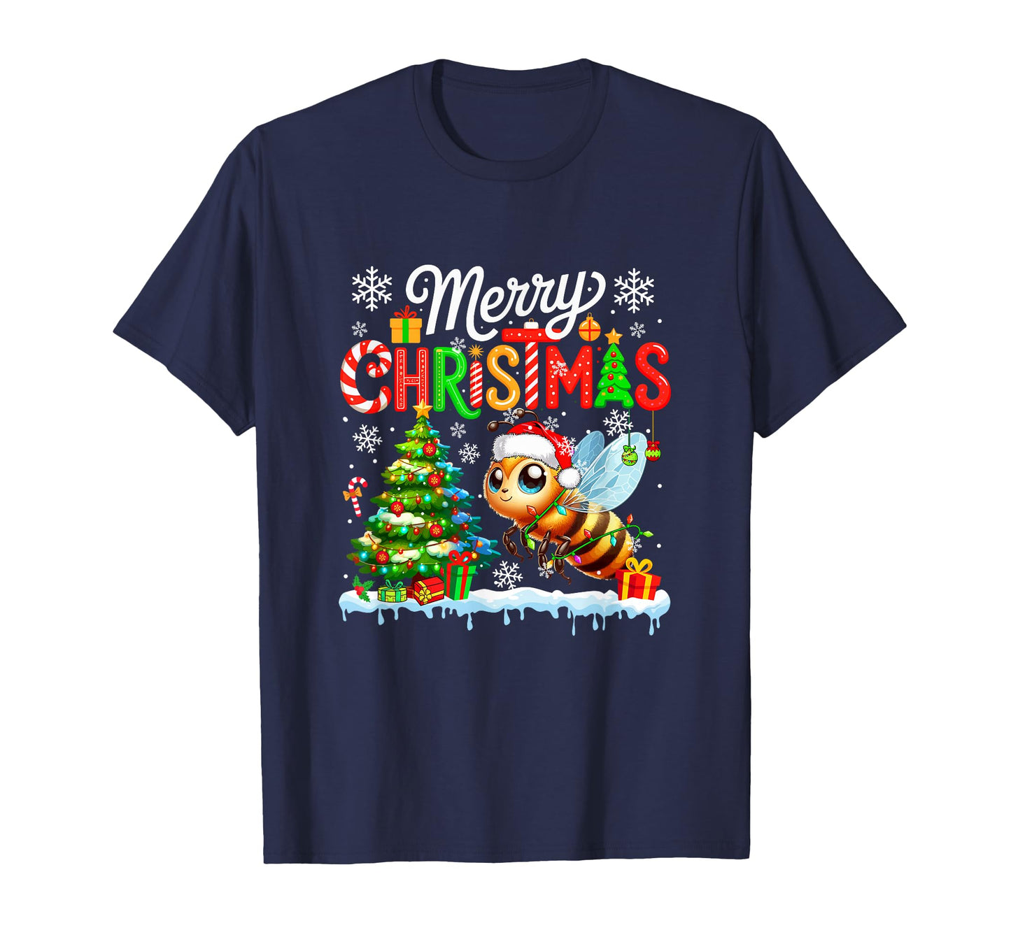 Merry Christmas Santa Bee Colorful Costume Kids Toddler T-Shirt