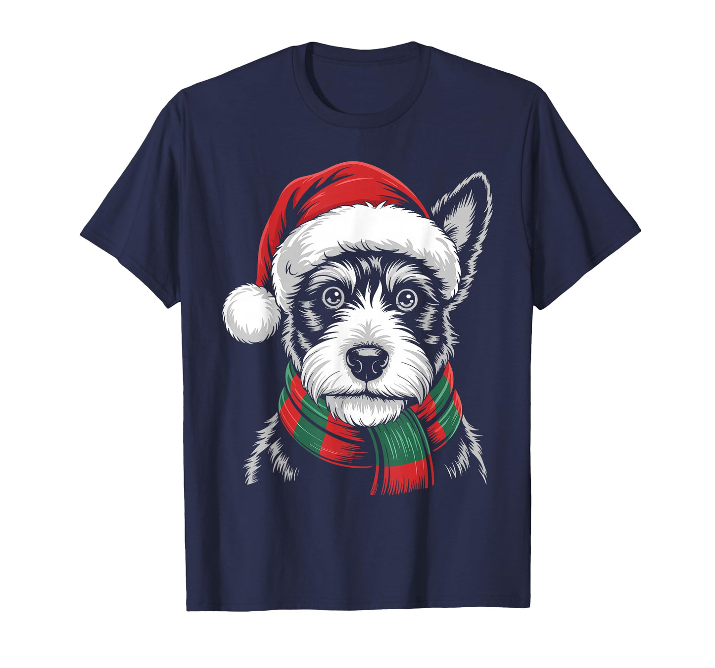 Scottie Dog Xmas Santa Hat Scarf Christmas Costume T-Shirt