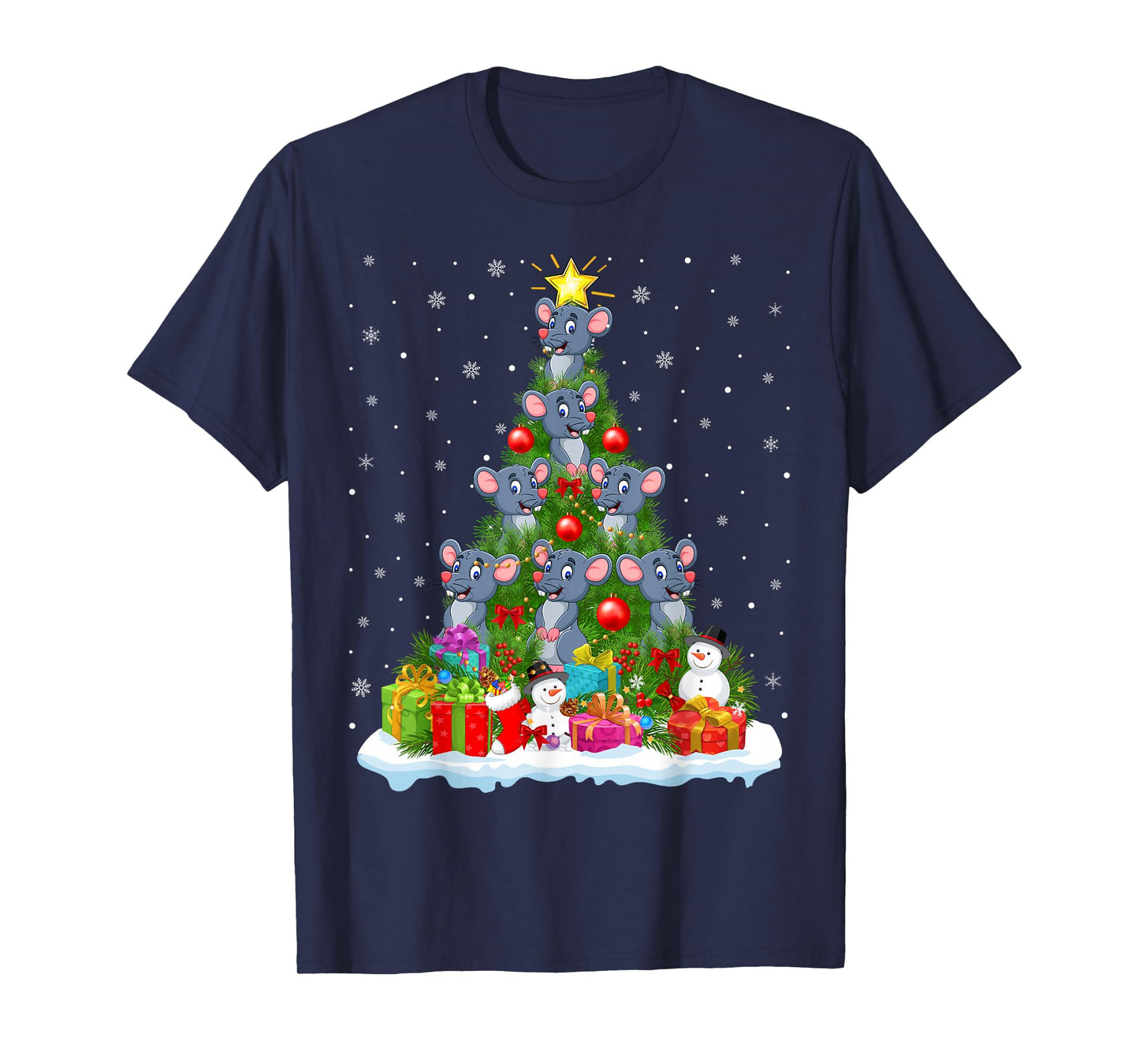 Rat Christmas Tree Holiday Decor Funny Xmas Lights T-Shirt