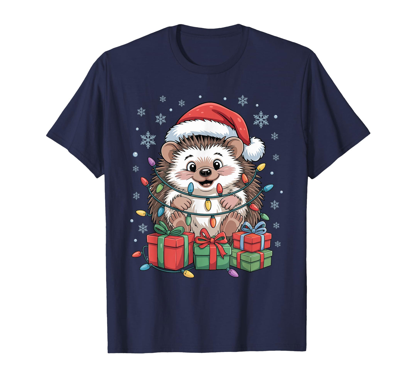 Hedgehog Santa Hat Animals Lovers Ugly Christmas Pajamas T-Shirt
