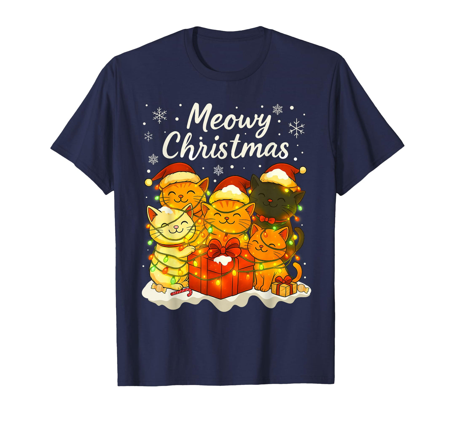 Funny Cat Christmas Holiday Xmas Santa Hat Meowy Christmas T-Shirt