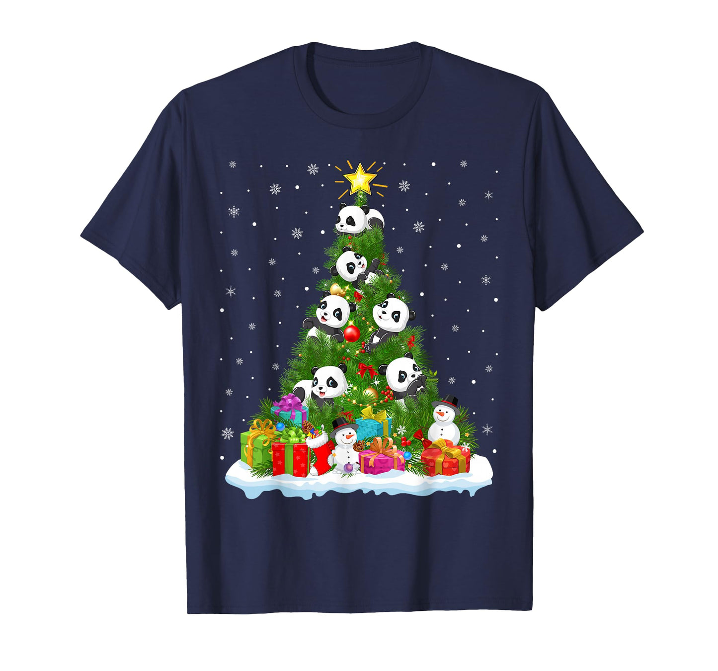 Panda Christmas Tree Holiday Decor Funny Xmas Lights T-Shirt