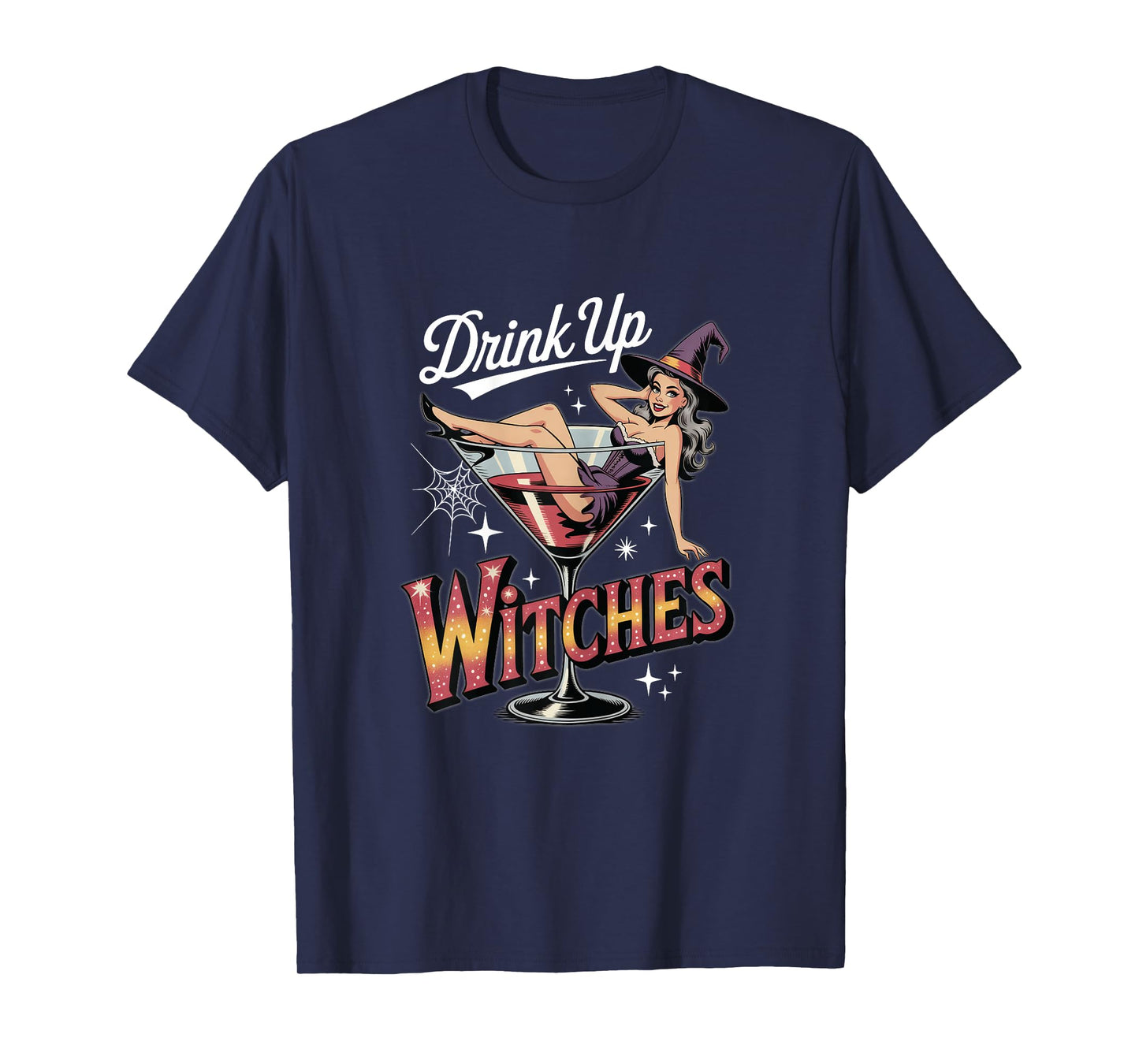 Funny Retro Pin-Up Witch Cocktail Party Drink Up Witches T-Shirt