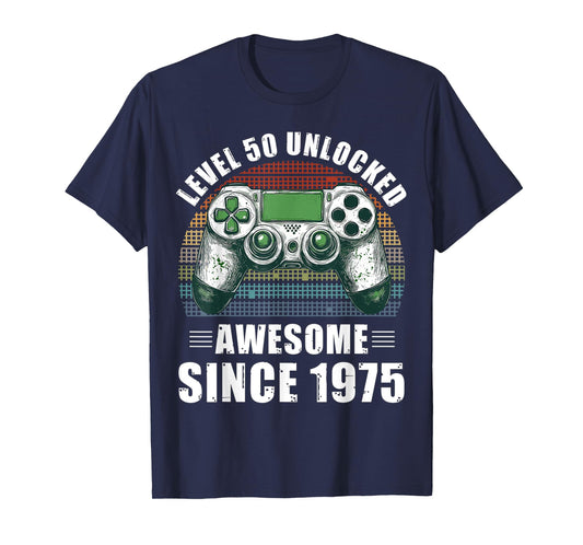 Level 50 Unlocked Video Gamer 50 Birthday Awesome Since 1975 T-Shirt