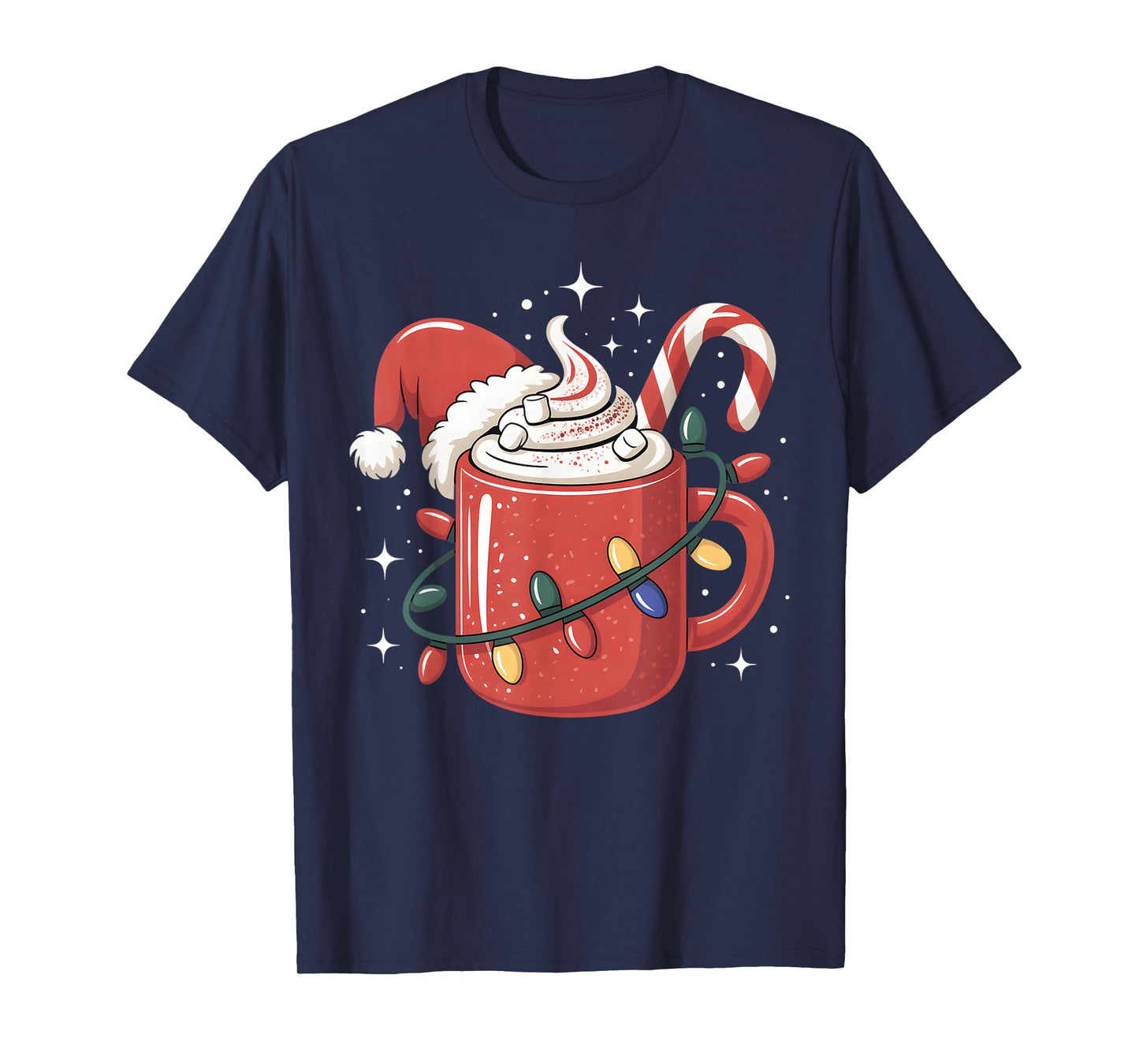 Candy Cane Cocoa Mug Christmas Lights Santa Hat Kids Women T-Shirt