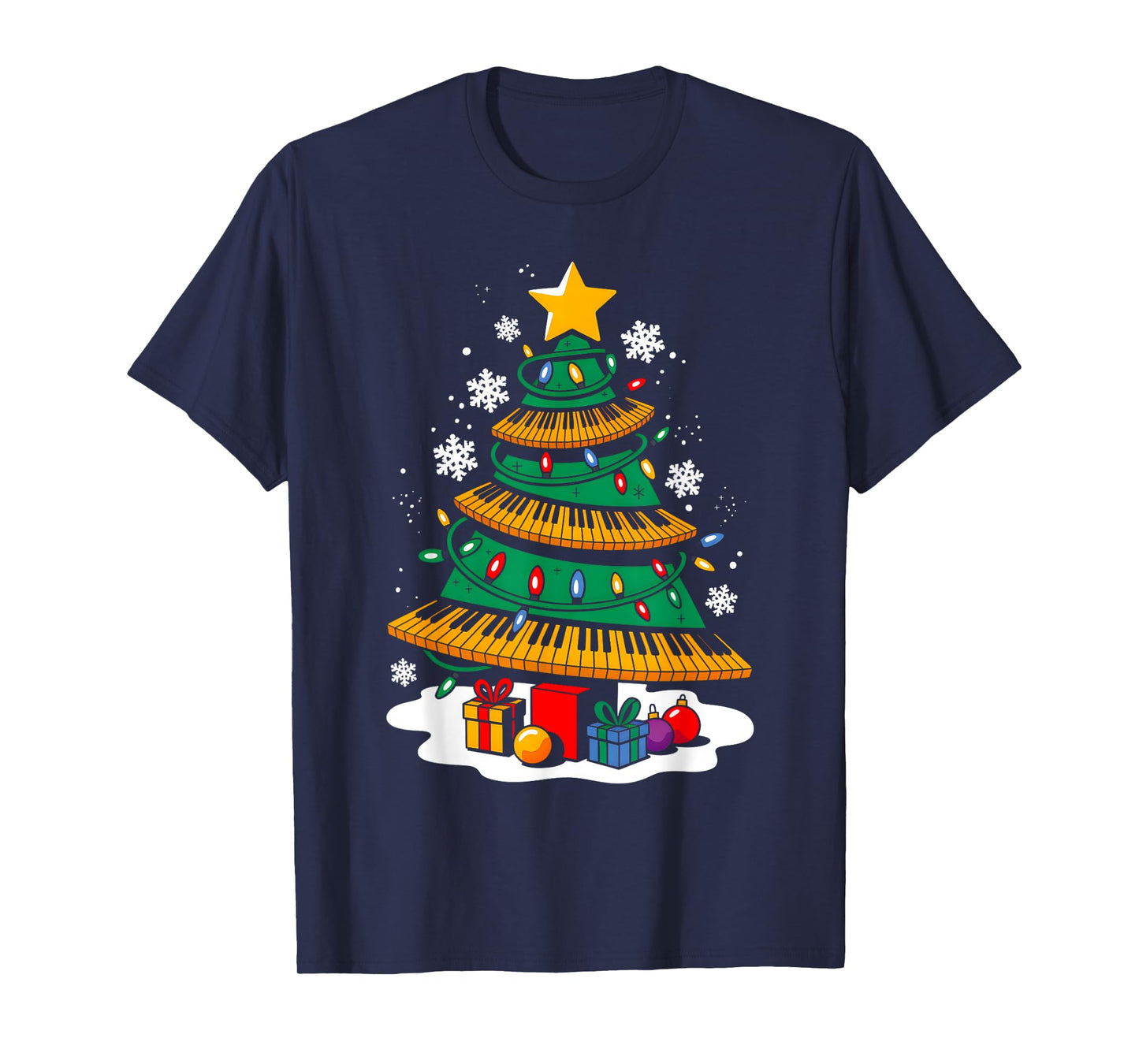 Christmas Piano Player Xmas Tree Funny Music Lover Santa T-Shirt