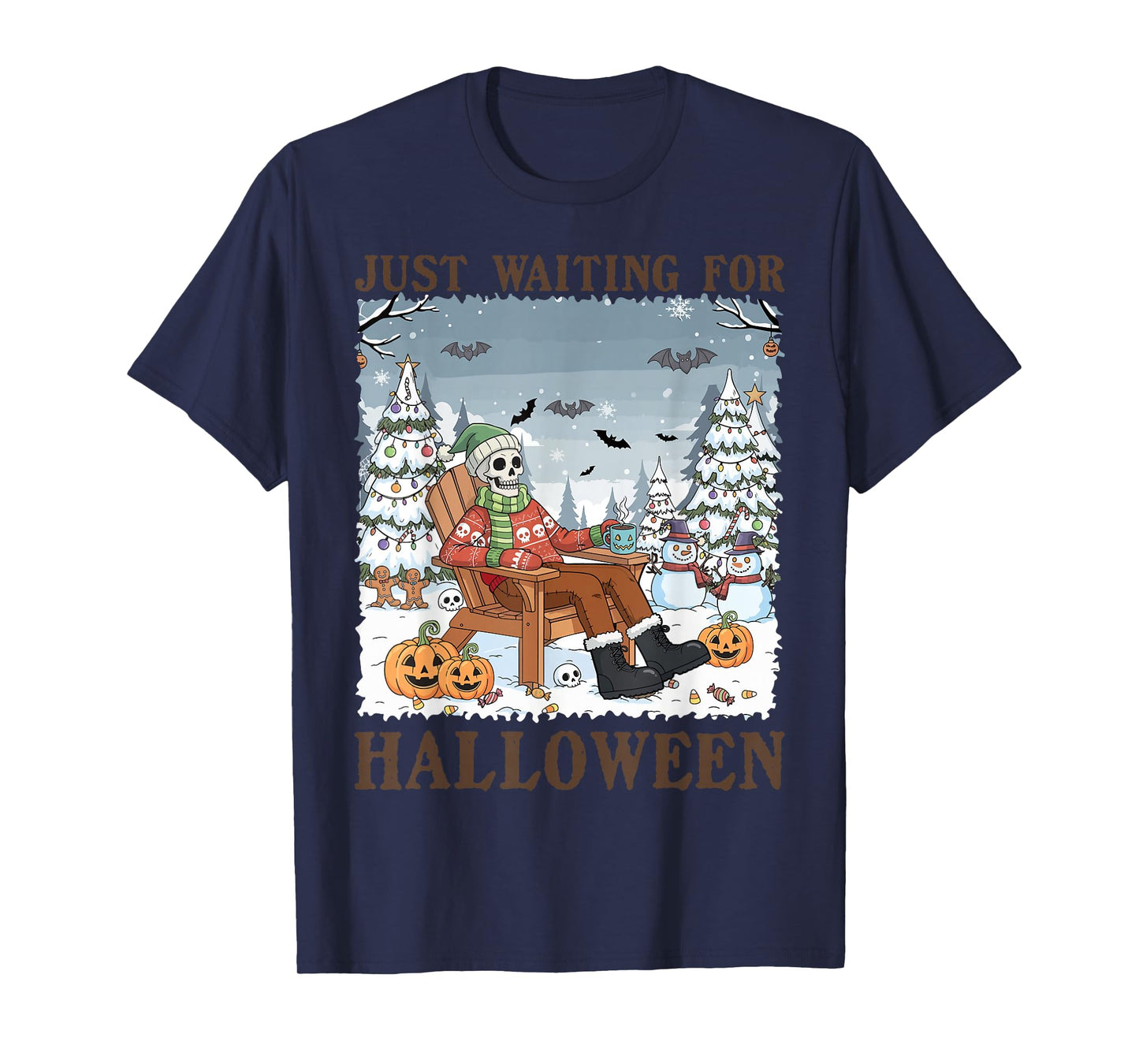 Just Waiting for Halloween Winter Christmas Winterween T-Shirt