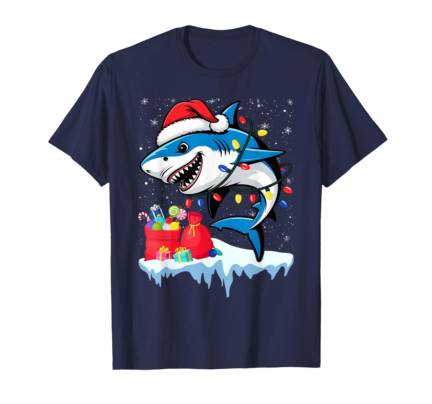 Shark Santa Hat Candy Cane Peppermint Candies Christmas T-Shirt