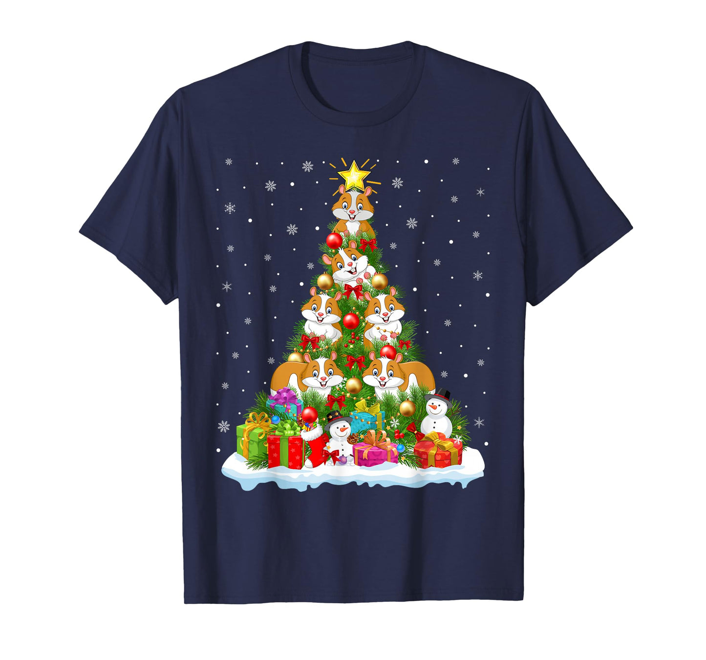 Cute Hamster Christmas Tree Holiday Decor Funny Xmas Lights T-Shirt