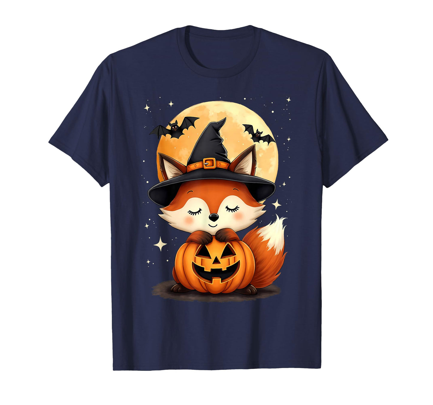 Halloween Cute Fox Witch Hat Pumpkin Spooky T-Shirt