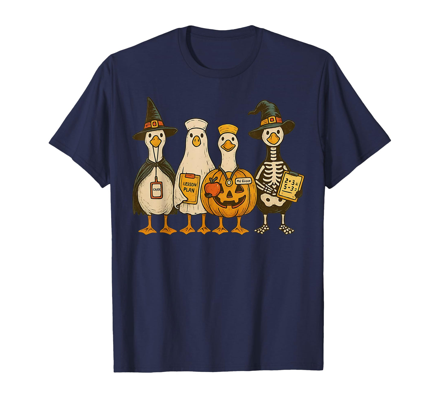 Cute Goose Teacher Halloween Costume Ghost Pumpkin Witch T-Shirt