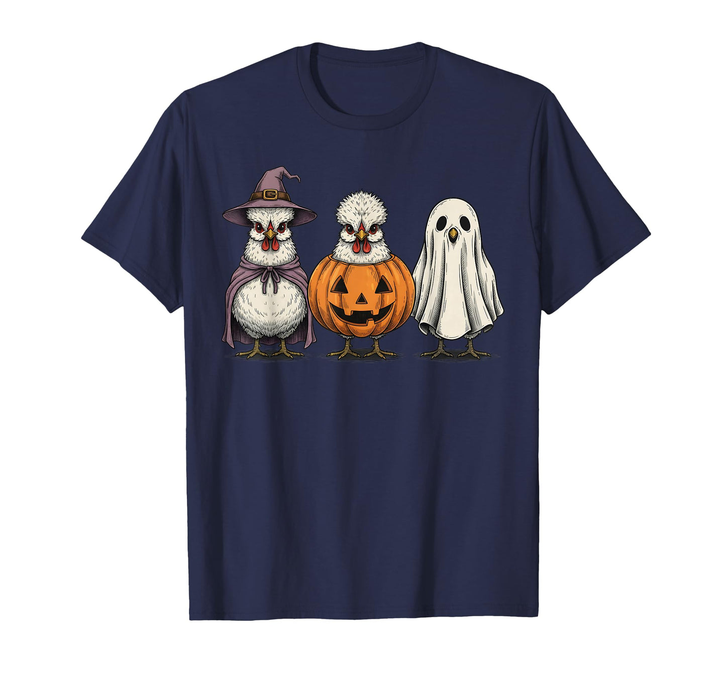Spooky Ghost Silkie Chicken Pumpkin Halloween Farm Animal T-Shirt