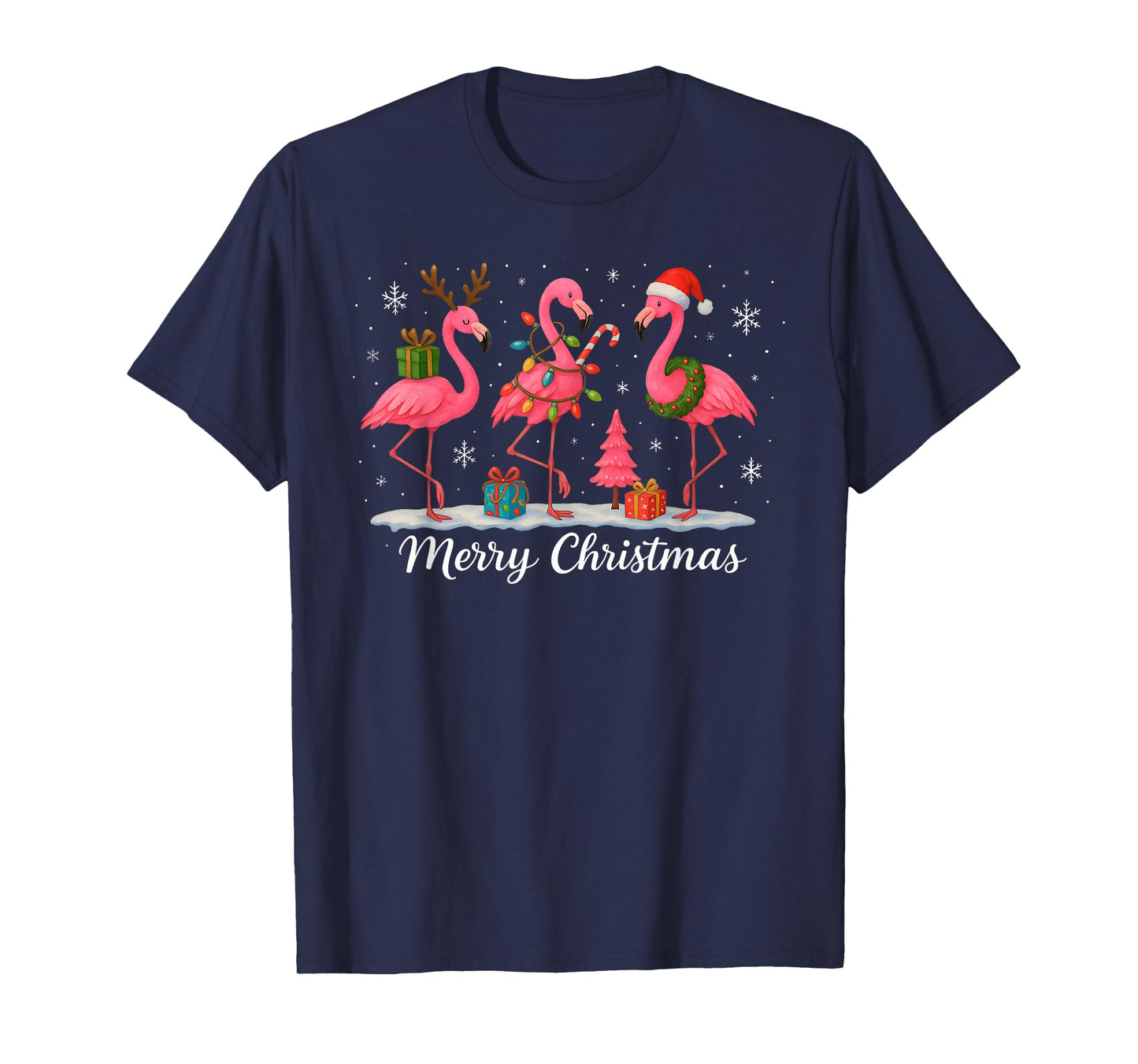 Merry Christmas Santa Flamingo Xmas Light Men Women Kid T-Shirt