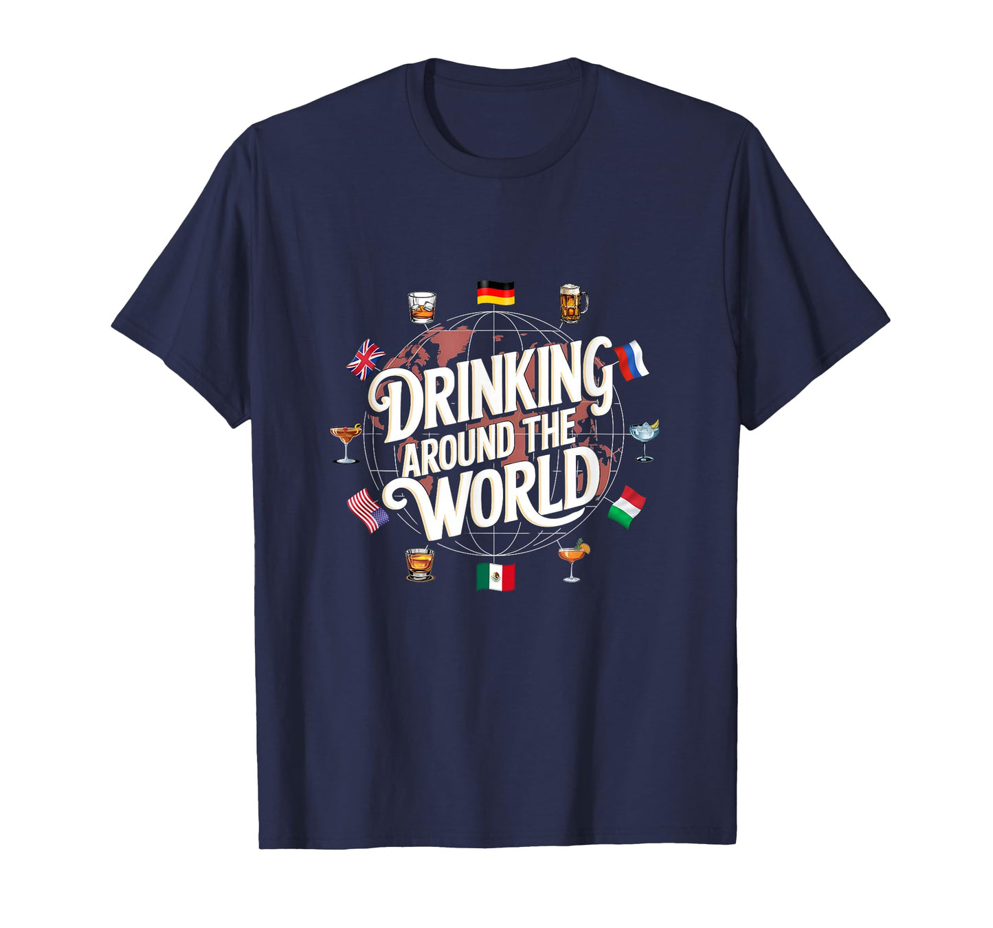 Funny Drinking Around The World Drink T-Shirt - Funny Drinking Around The World Drink - Black - Unisex-Adults - Short Sleeve - T-Shirt - Polyester 100% - Modern Cartoon Round Collar - Small