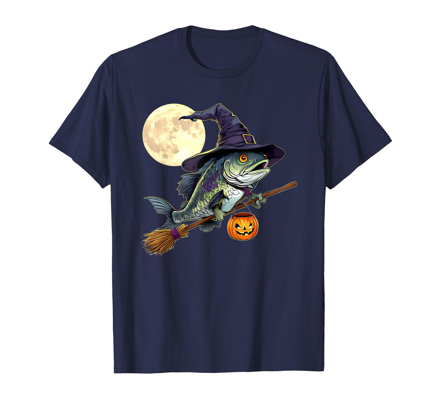 Funny Fish Witch Hat Pumpkin Halloween Costume T-Shirt