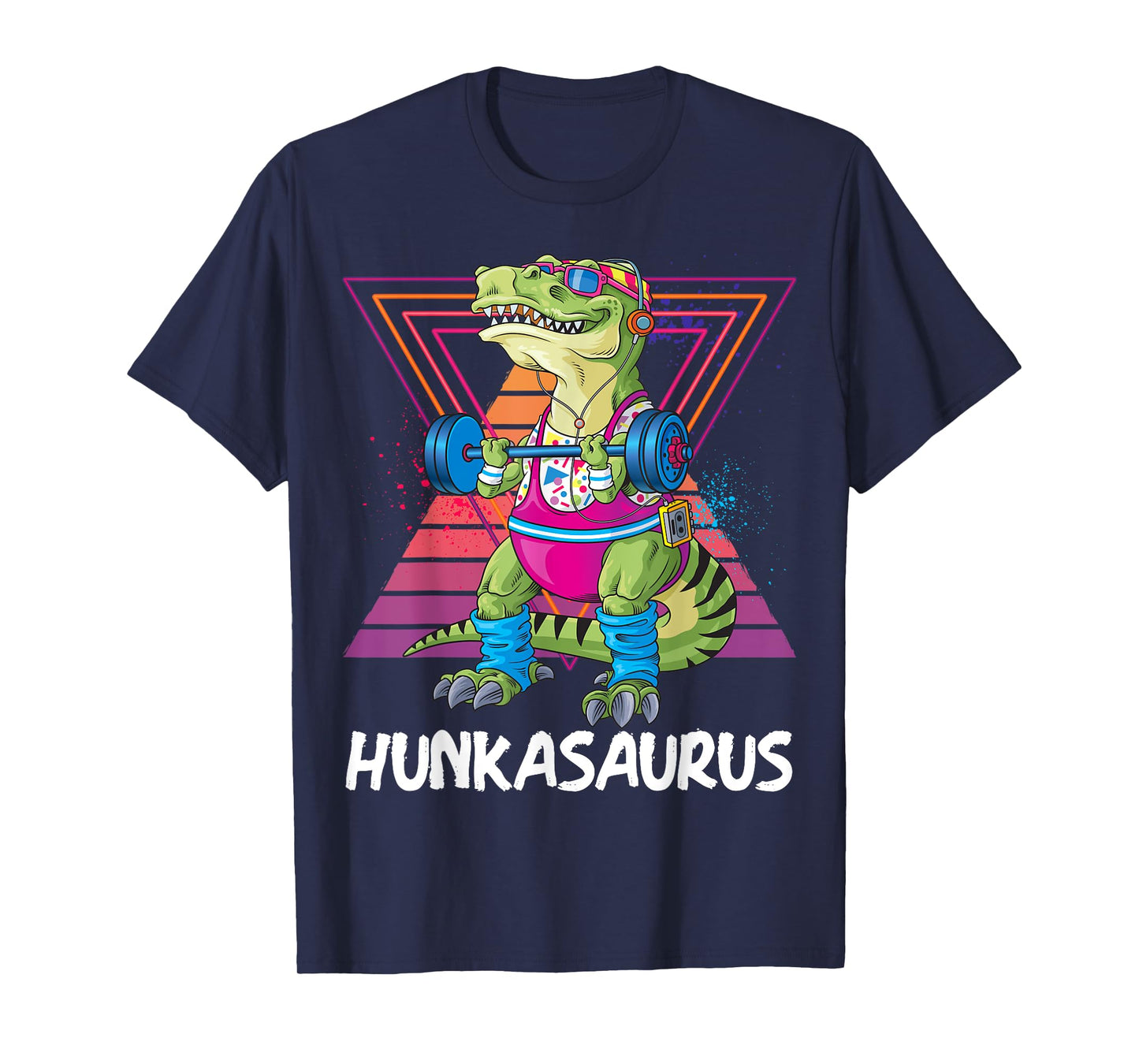 Hunkasaurus Retro Muscular Dinosaur T-Rex Gym Weightlift T-Shirt