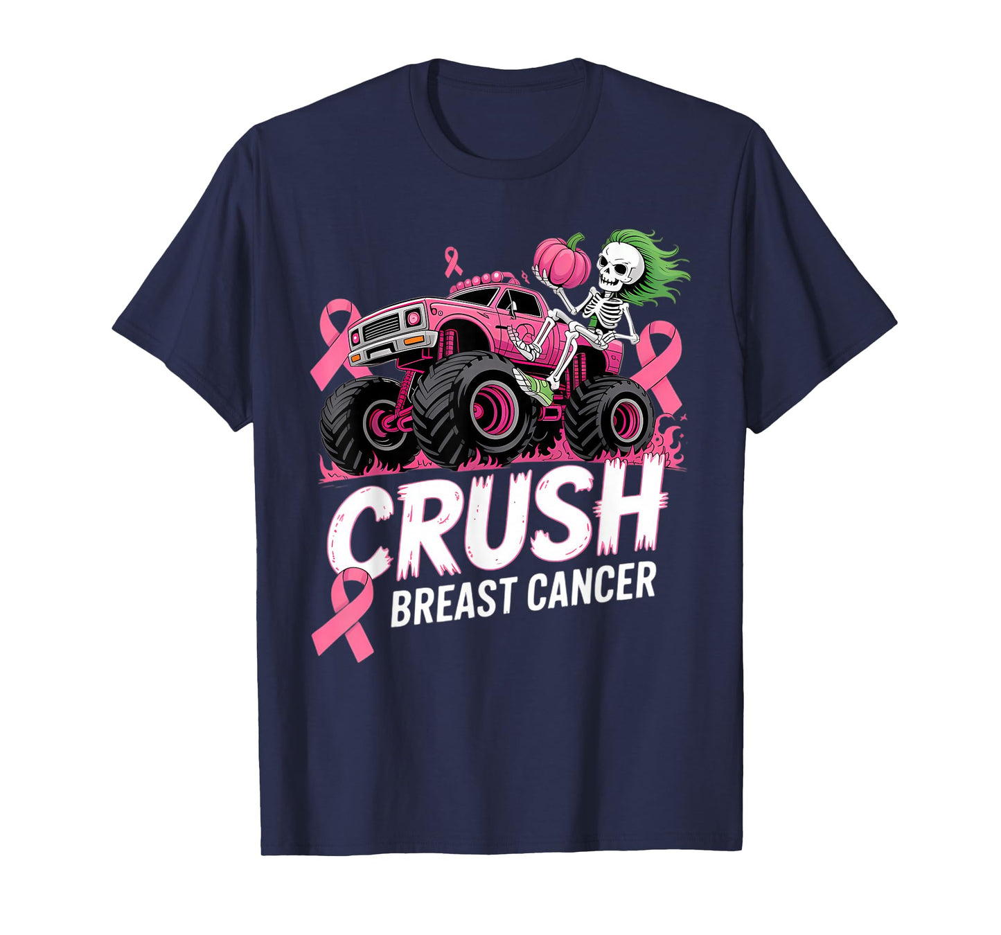Crush Breast Cancer Awareness Monster Truck Dinosaur T-Shirt