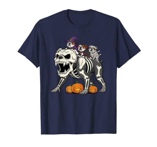 English Bulldog Skeleton Mummy Witch Halloween Mens Womens T-Shirt