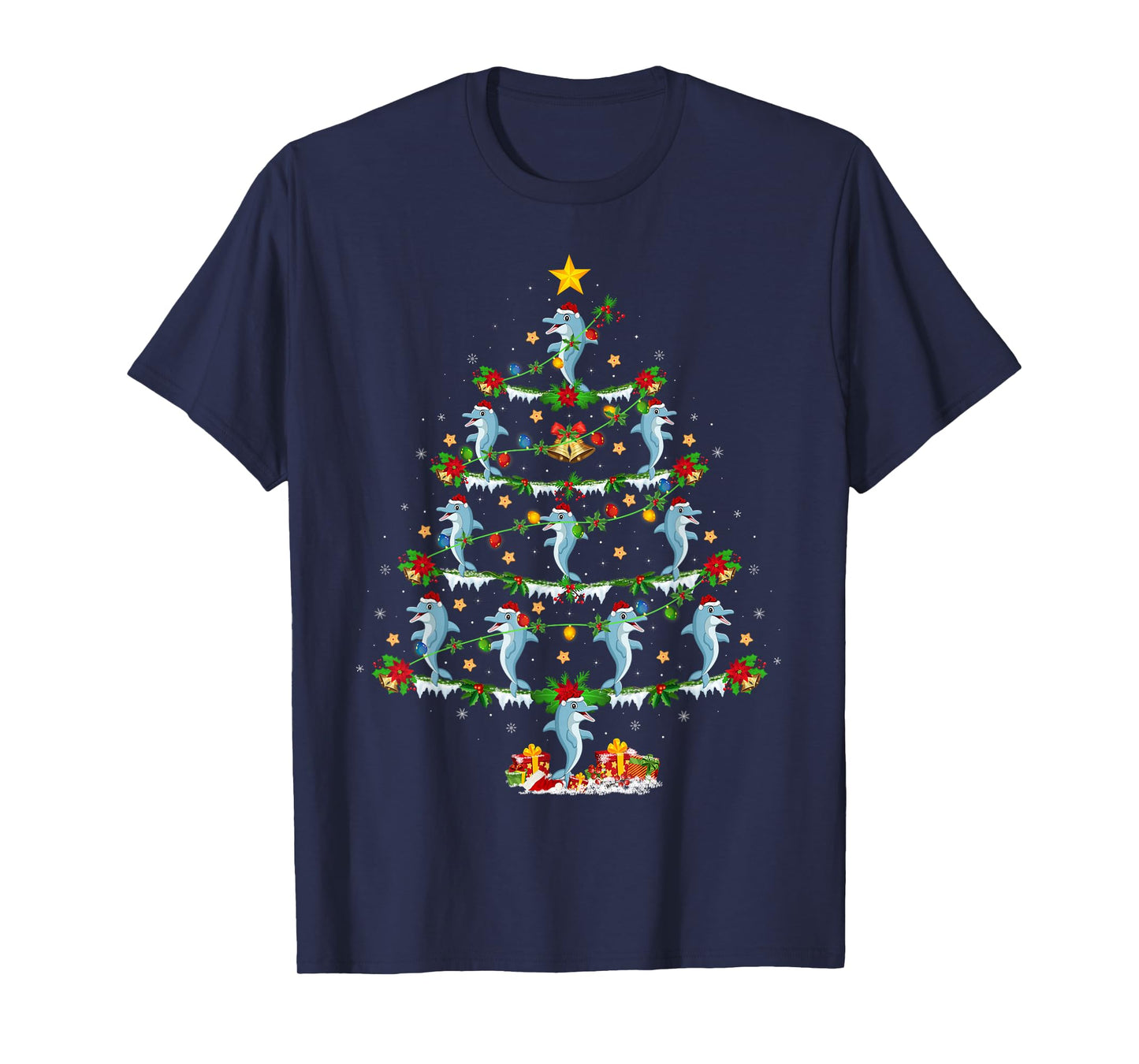 Dolphin Christmas Tree Lights Funny Sea Animal Xmas T-Shirt