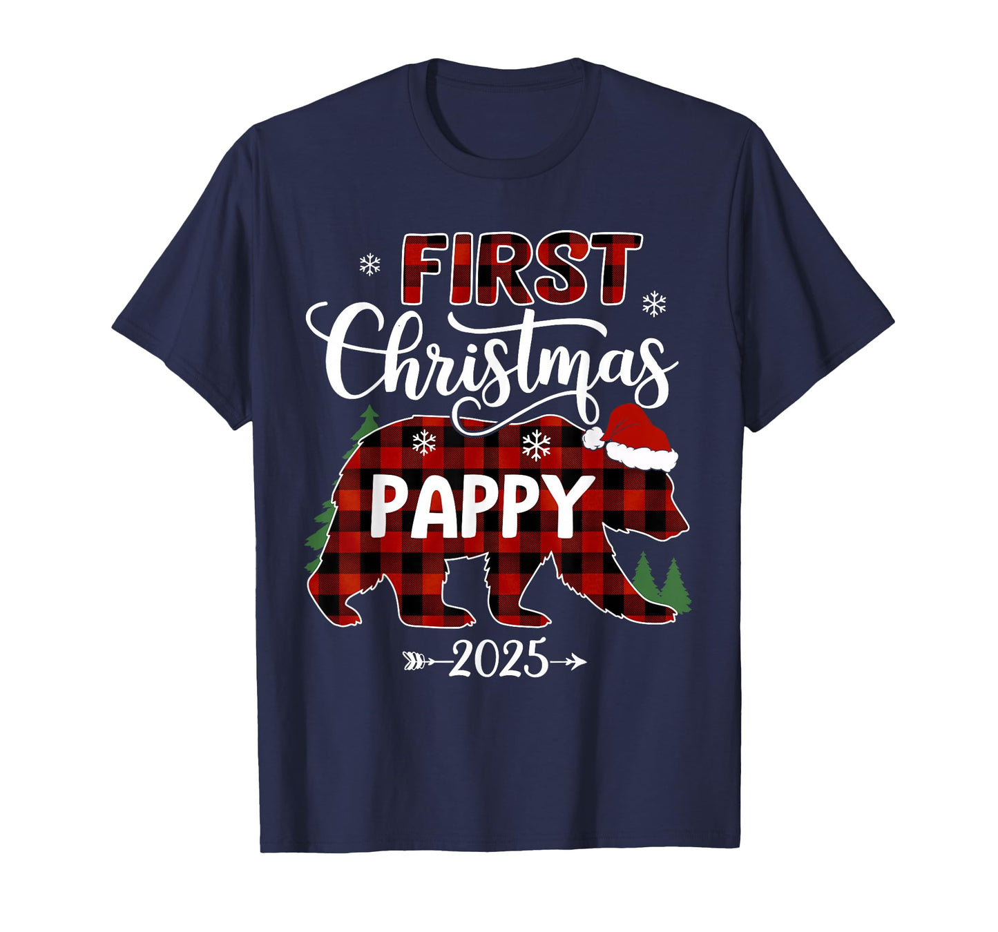Pregnancy First Christmas Pappy Red Plaid Bear Santa 2025 T-Shirt