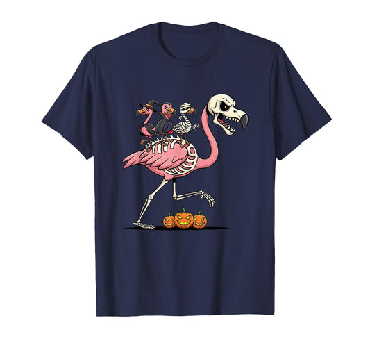 Flamingo Skeleton Mummy Witch Halloween Kids Mens Womens T-Shirt