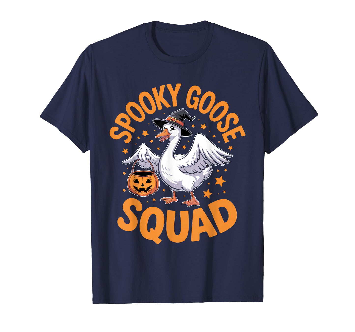 Spooky Goose Squad Funny Halloween Witch Pumpkin Women Men T-Shirt