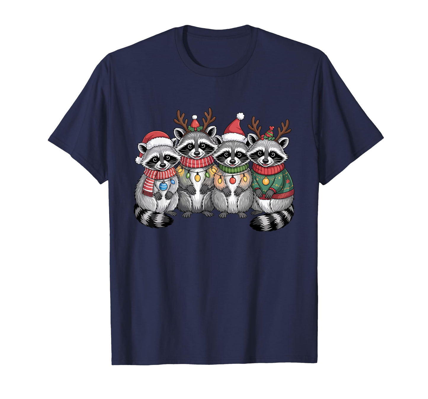 Christmas Lights Raccoon Santa Funny Xmas Tree for Men Women T-Shirt