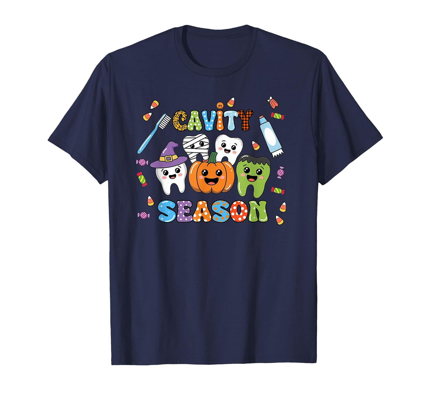 Groovy Retro Cavity Season Funny Tooth Squad Cute Halloween T-Shirt