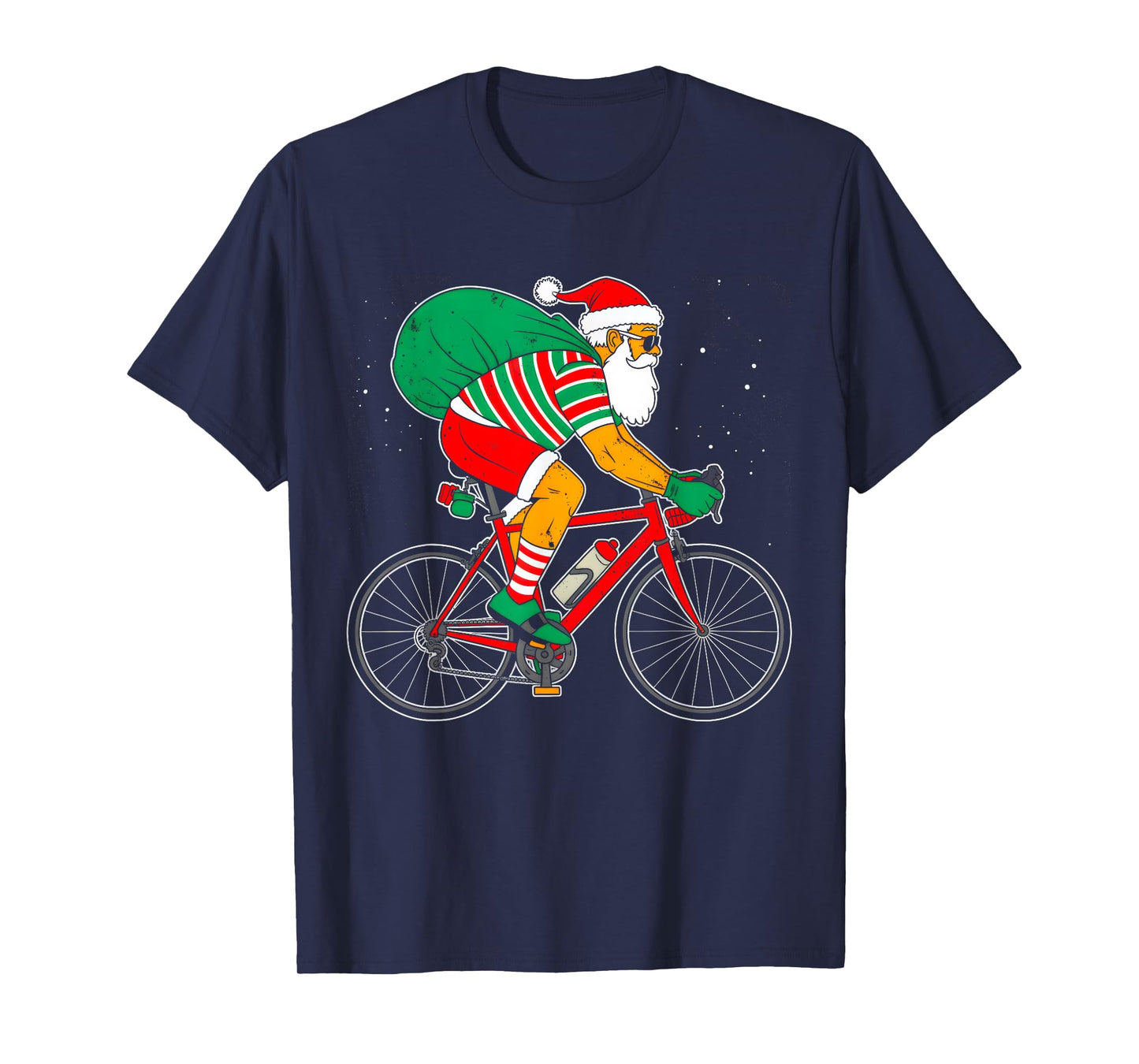 Retro Santa Riding Bicycle Cycling Biking Elf Bike Christmas T-Shirt