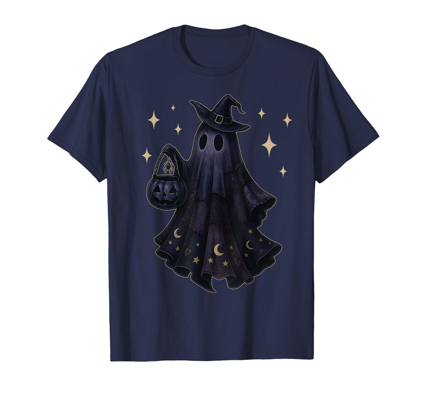 Witchy Gothic Ghost Halloween Ghost Moon Spider Stars T-Shirt