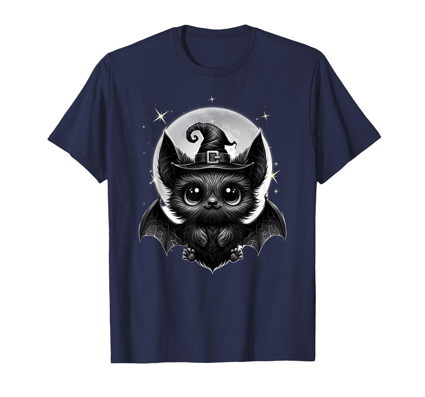 Cute Bat Wearing Witch Hat Trying to-Be Spooky Halloween Bat T-Shirt