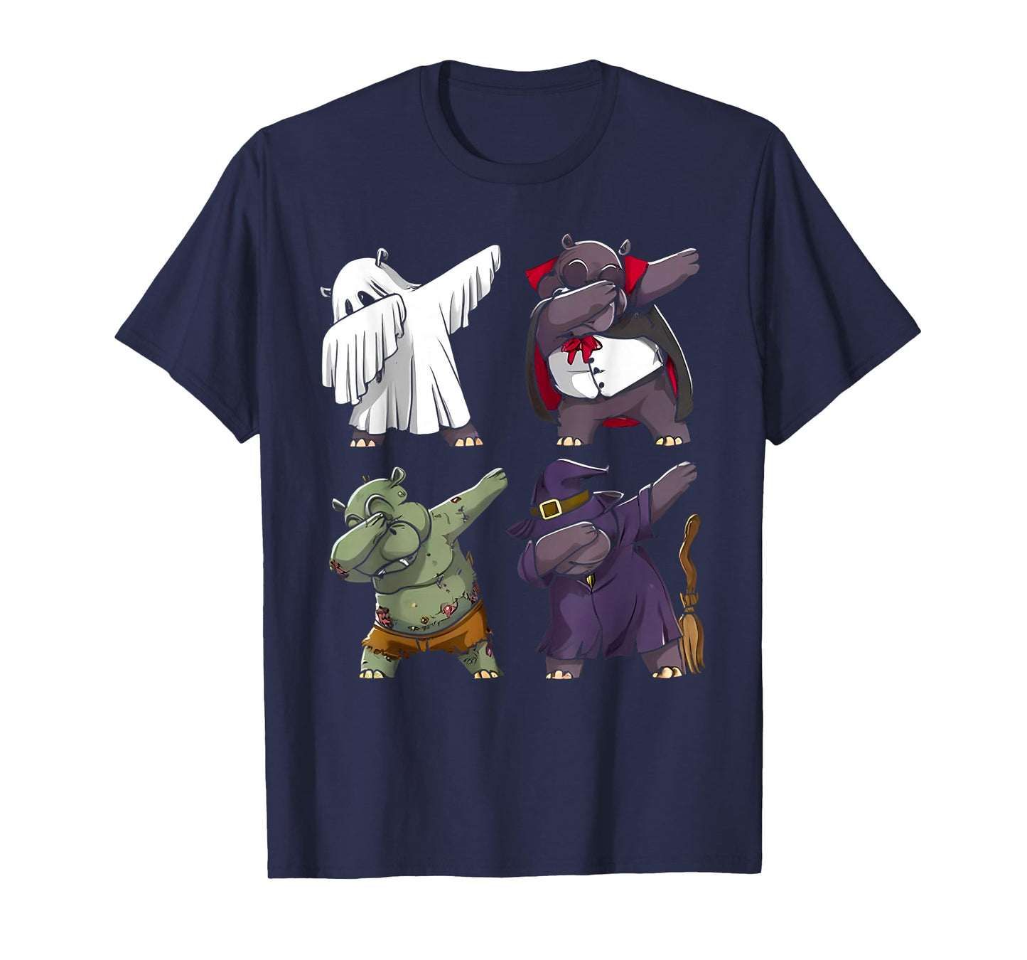 Funny Hippo Ghost Witch Dabbing Halloween Costume Boys Girls T-Shirt