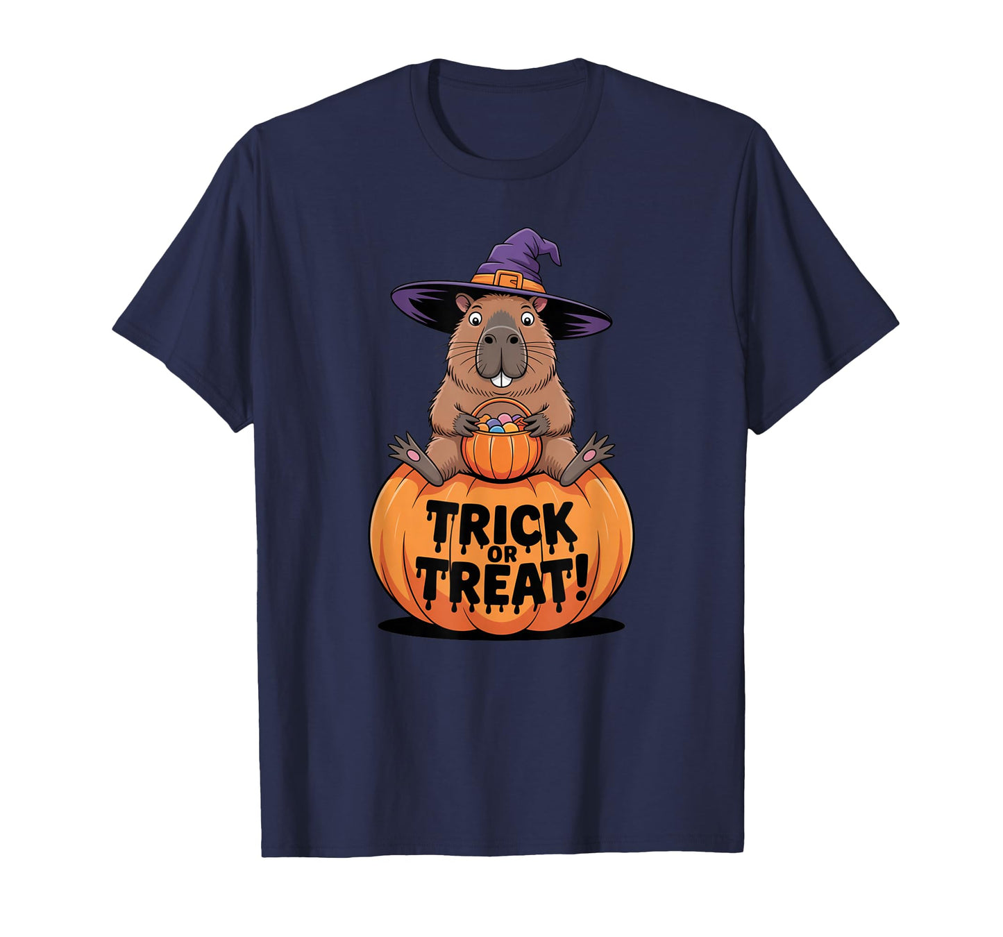 Funny Capybara Witch Hat Halloween Pumpkin Fun T-Shirt