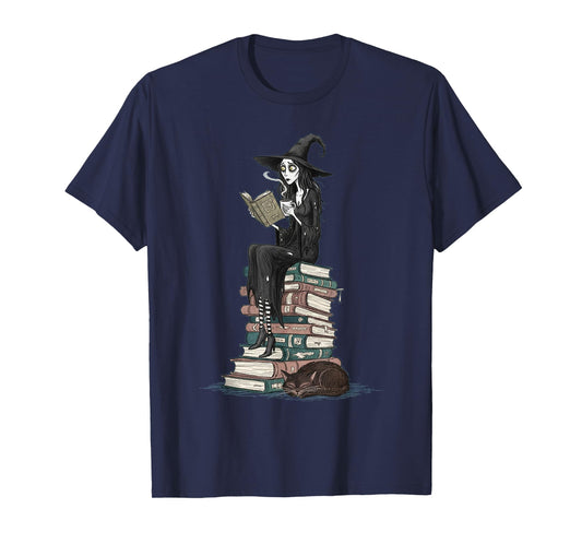 Cute Witch Librarian Reading Halloween Tee for Teachers T-Shirt