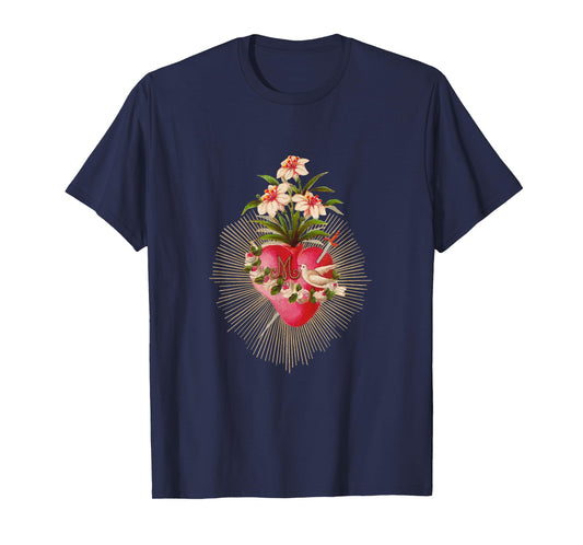 Immaculate Heart of Mary Vintage Lilies and Dove Catholic T-Shirt