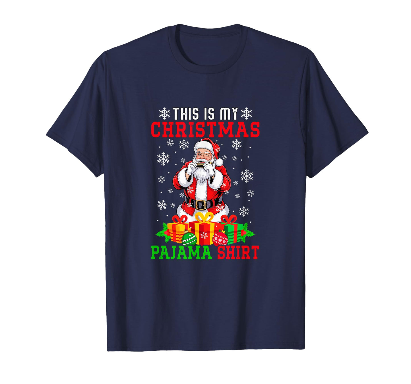 My Christmas Pajama Shirt Santa Playing Harmonica Instrument T-Shirt