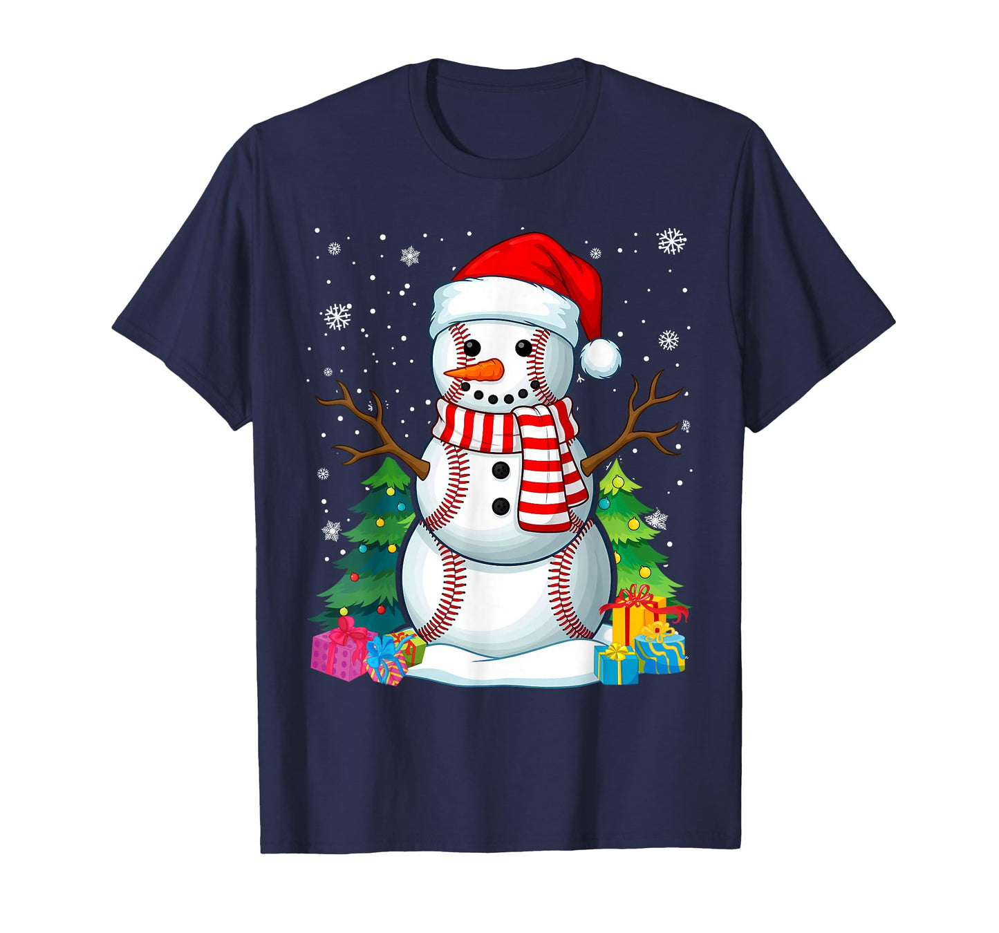 Ball Xmas Santa Snowman Baseball Christmas T-Shirt